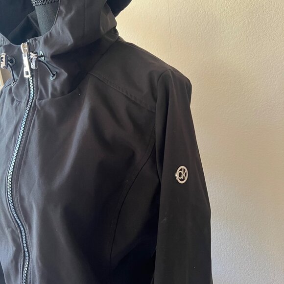 Calvin Klein Water Resistant Black Hooded Trench Overcoat Womens L - Picture 2 of 10